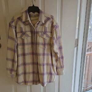 Plaid Snap-Up Shirt Jacket in Cream and Purple